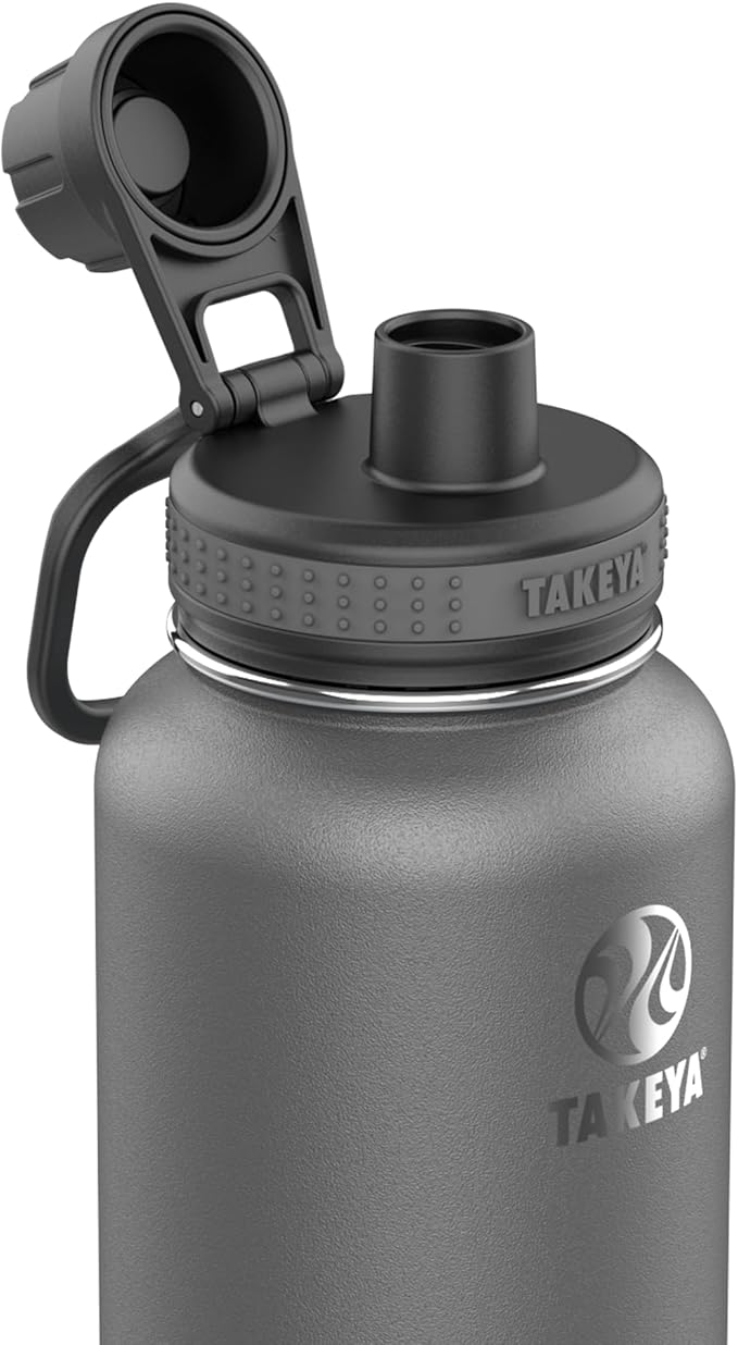 Takeya Originals 40 oz Vacuum Insulated Stainless Steel Water Bottle - Leakproof & BPA-Free Spout Lid - Keeps Drinks Cold 24 Hrs/Hot 12 Hrs - Double-Wall Design - Ideal for Active Lifestyles, Graphite