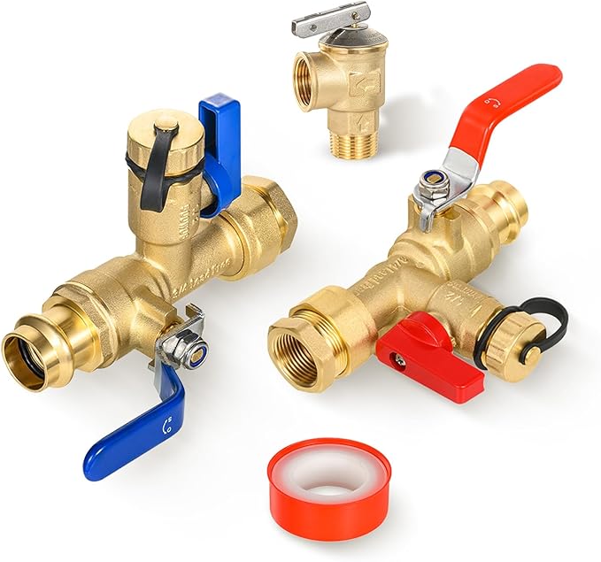3/4 Inch GUOFIS IPS Tankless Water Heater Valve Kit with Pressure Relief Valve(3/4
