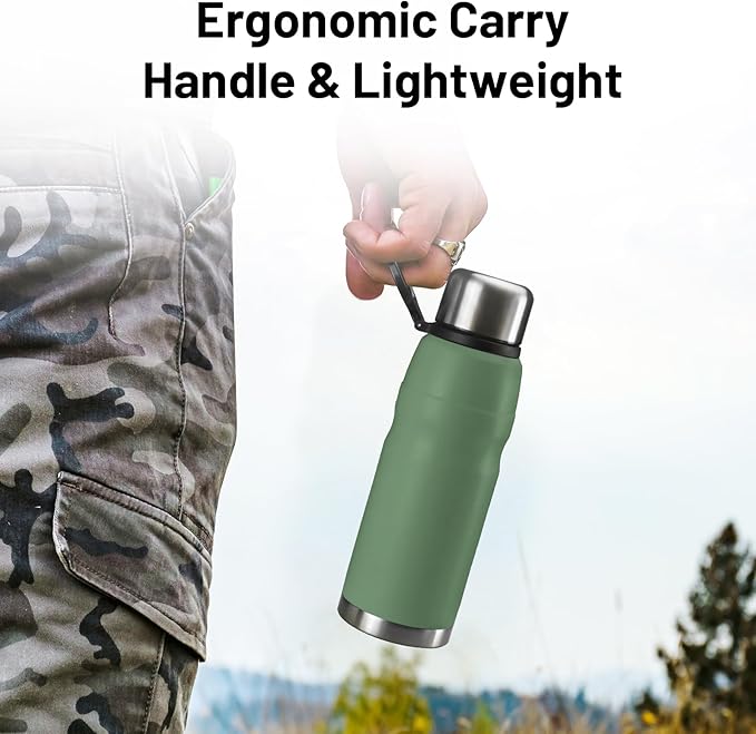 20oz Stainless Steel Insulated Water Bottle Travel Coffee Cup with Lid Leak Proof Metal Water Bottle for Hot and Cold Drink Water Flask(Green)