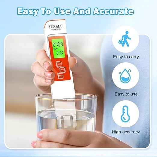 TDS Water Tester,New 4 in 1 Tds Meter Digital Water Tester - TDS EC & Temperature(°C,°F) Meter,Accurate & Reliable Digital Testing Kits for Hydroponics, Aquarium, RO/DI System (Orange)