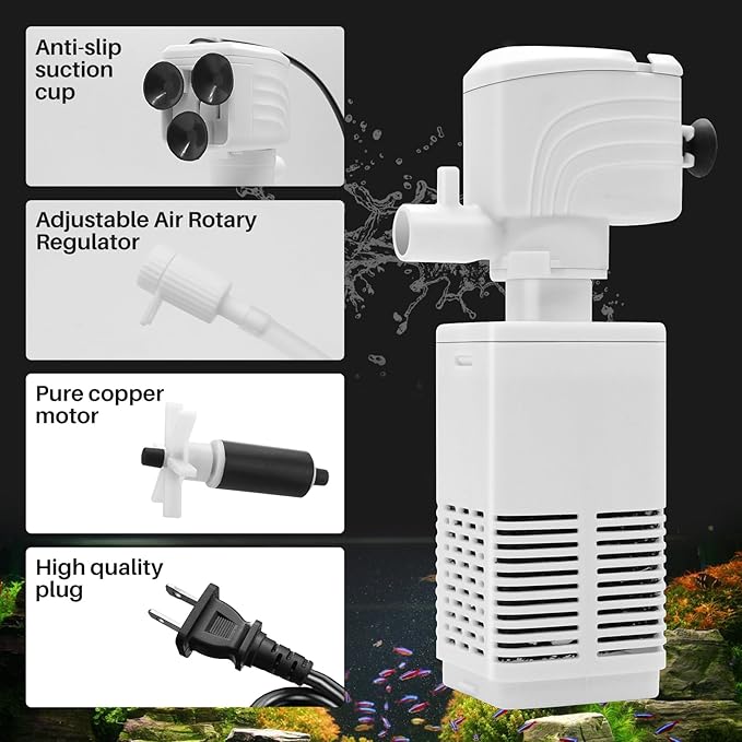 Aquarium Filter - Fish Tank/Turtle Tank Pumps & Filters for 50 to 150 Gallon Tank, Adjustable Oxygenation Amount and Direction (6W for 20~70 Gallon (Small Fish Tank）)