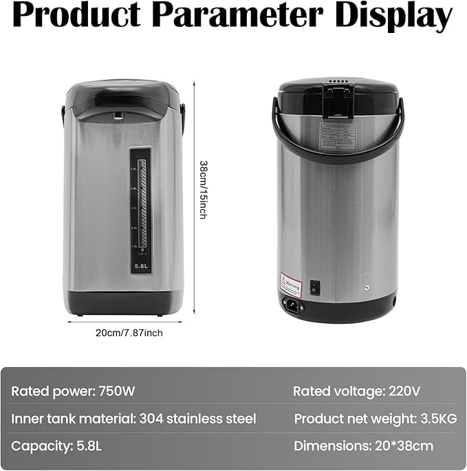 Electric Hot Water Urn Pot Dispenser 4L (135 Oz), Electric Hot Water Boiler and Warmer Anti-dry Burn Protection, Rotating Base, Instant Auto Boiler and Warmer, for Tea & Coffee (Black)