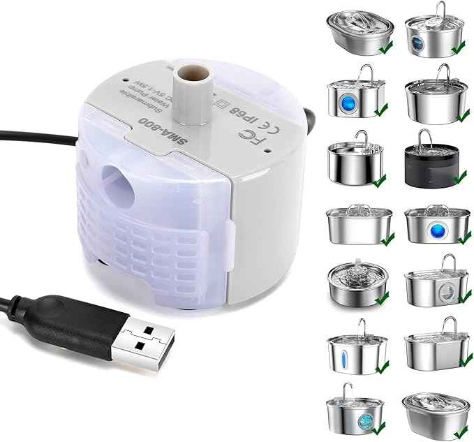 Cat Water Fountain Pump,Pet Water Fountain Pumps Replacement SMA-800 Submersible Motor,Cat Fountain Pump for Stainless Steel Cat Water Dispenser