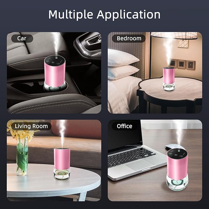 Waterless Essential Oil Diffuser 100ML Large Capacity Battery Operated Cordless Aromatherapy Diffuser with Timing & 3 Mist Levels car Diffuser 7 Colour Led Lights (Pink)