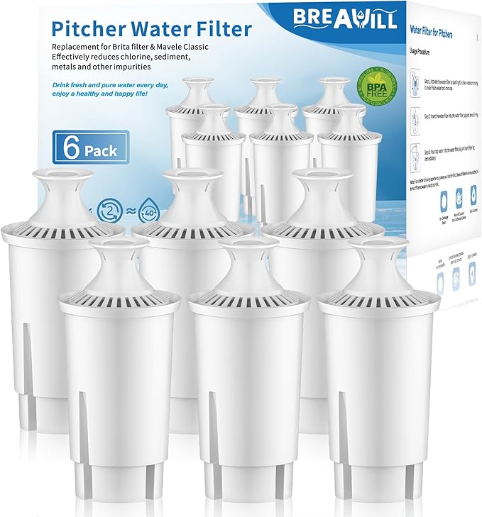 Filter Replacement Fit for Brita® Water Filter & Pitchers, NSF Certified Water Filter Replacement Compatible With Brita® Classic, OB03, Mavea® 107007 35557 (6, 6pcs-classic style)