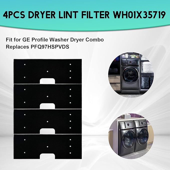 4PCS WH01X35719 Lint Filter Replacement for GE Profile Washer Dryer Combo, Dryer Lint Filter Replacement PFQ97HSPVDS - Hand Washable and Reusable - AquaVibe