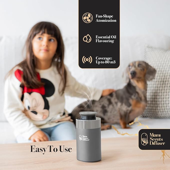 Car Diffuser for Essential Oils + Santal Scent Included Portable Waterless Air Freshener Built-in Battery Ultrasonic Cool Mist Humidifier with 9 Adjustable Modes Aromatherapy for Home Office Bedroom