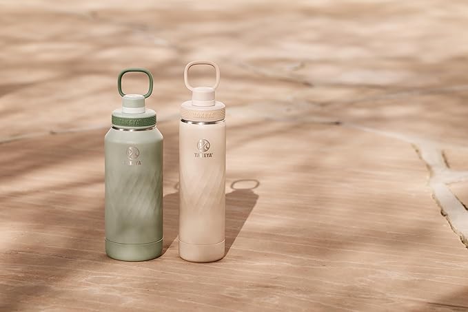 Takeya Sport 32 oz Triple-Insulated Stainless Steel Water Bottle, Spout Lid – Leakproof, Sweatproof, BPA-Free, Keeps Drinks Cold 36 Hrs, Hot 14 Hrs – Eucalyptus