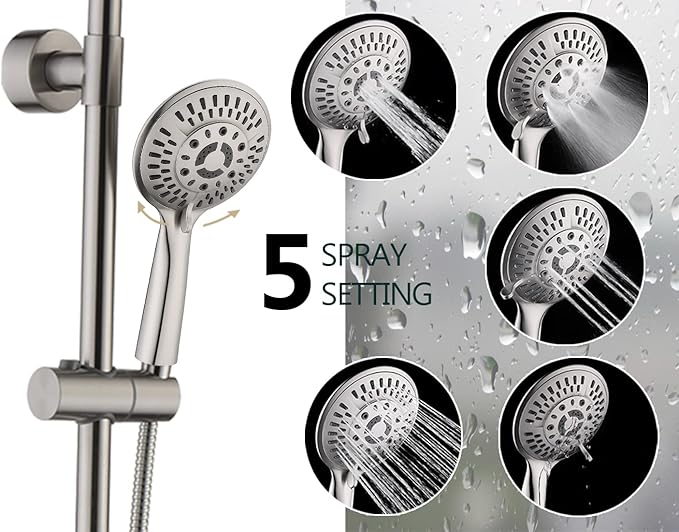 BRIGHT SHOWERS Rain Shower Heads System with High Output Shower Filter for Hard Water, Brushed Nickel