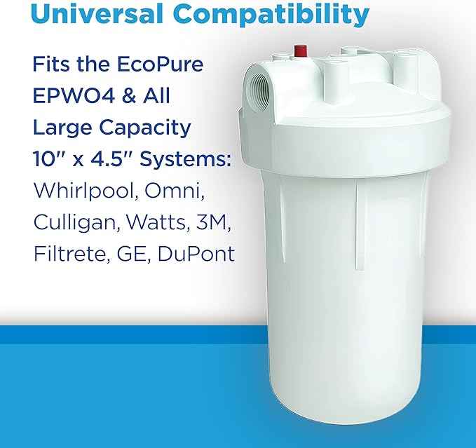 EcoPure EPW4C Carbon Block Whole Home Replacement Water Filter - Universal Fit - Fits Most Major Brand Systems