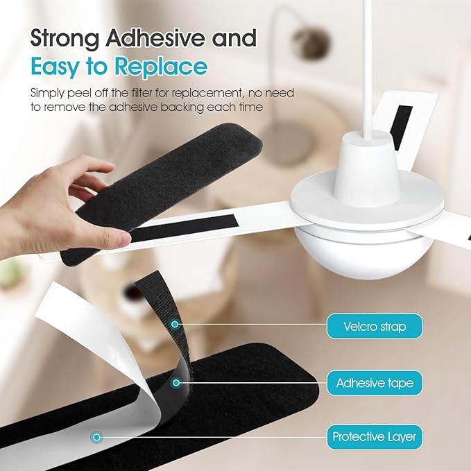 Butto 15-Pack Ceiling Fan Filters for Blades - Strong Adhesive Ceiling Fan Filters for Common Household Contaminants - Unscented Coconut Carbon Fan Air Purifier Pads to Make Air Fresh and Natural