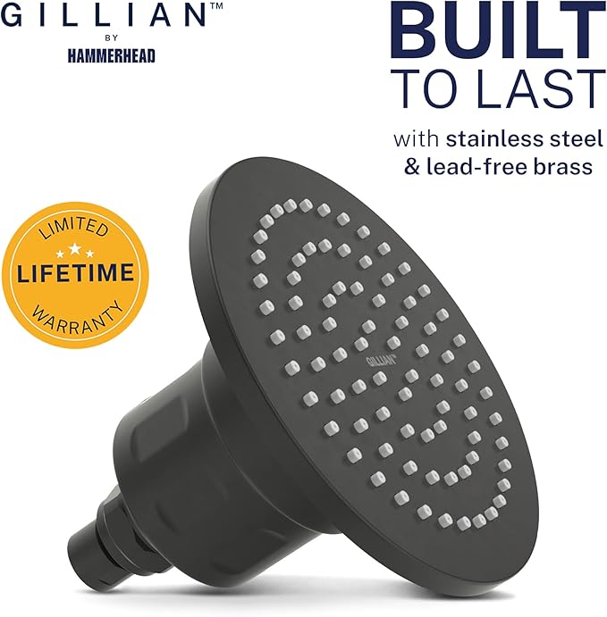 Gillian™ by HammerHead High Pressure Shower Head with Filter – Genuine KDF-55 Metal Hard Water Filtering Shower Head, Healthier Skin & Hair – 6-Inch Rainfall Shower Head with Filters, Matte Black