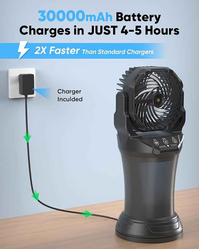 Portable Misting Fan for Outdoor Patios - 30000mAh Rechargeable Battery Operated Camping Fan with 2L Water Tank, 4 Spray, 4 Speeds & RGB Light for Fishing/Travel/Garden Party/Golf/Tent/Office