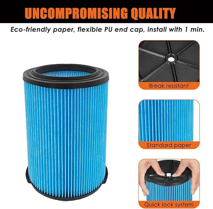 VF5000 Replacement Filter for Ridgid Shop Vacuums 5-20 Gallon, Universal Fine Dust Filter Fits Rigid Wet Dry Vac/Husky Shop Vacuum Filter 6-9 Gallon with Foam Sleeves- 1 Pack - AquaVibe