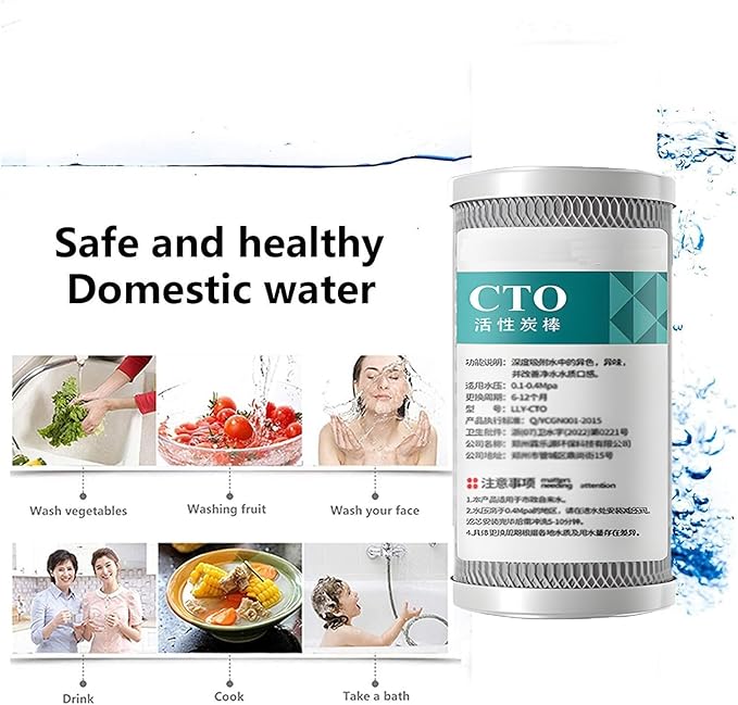 2.5" x 5" CTO Carbon Block Water Filter, 3pcs Cartridge Replacement, for Whole House 5inch Filtration Systems