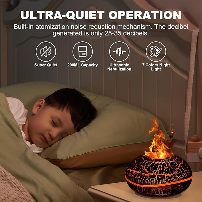 Colorful Volcano Diffuser Humidifier: 200ml Fragrance Scent Essential Oils Diffusers Ultrasonic Flame Fire Humidifier with Auto-Off Protection Cool Mist Diffuser,for Yoga(Full Crack Flame)