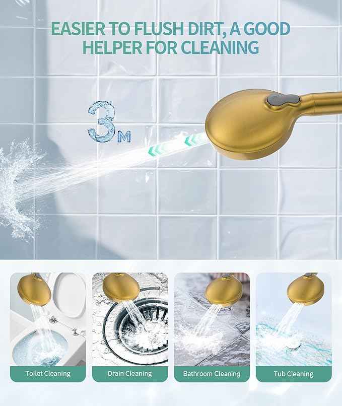 SR SUN RISE Filtered Shower Head with Handheld High Pressure 9 Spray Mode Showerhead Detachable Shower Head Water Softener Filters Beads for Hard Water Remove Chlorine 1 Filter Brushed Gold