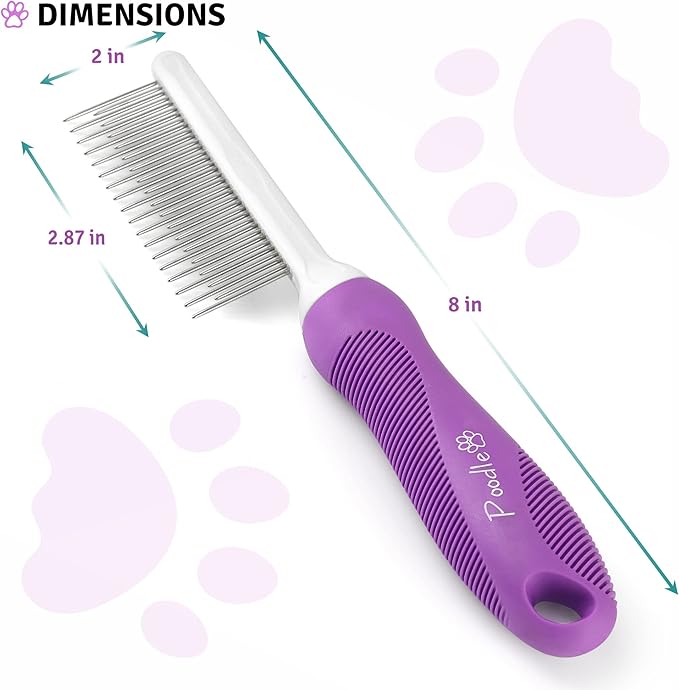 Poodle Pet Detangling Pet Comb with Long & Short Stainless Steel Teeth for Removing Matted Fur, Knots & Tangles – Detangler Tool Accessories for Safe & Gentle DIY Dog & Cat Grooming - AquaVibe