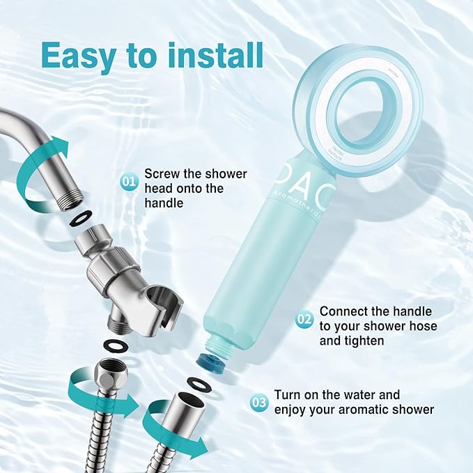 Vitamin C Shower Head Filter – Ocean Scented Shower Diffuser, Purifying Handheld Shower Filter for Hard Water, Skin & Hair Care, Shower Stick Filters