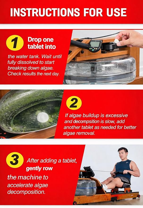 Rowing Machine Water Purification Tablets | Universal Water Rowing Machine Tank Cleaner | Safe, Eco-Friendly Formula | 4 Tablets (2-Pack)