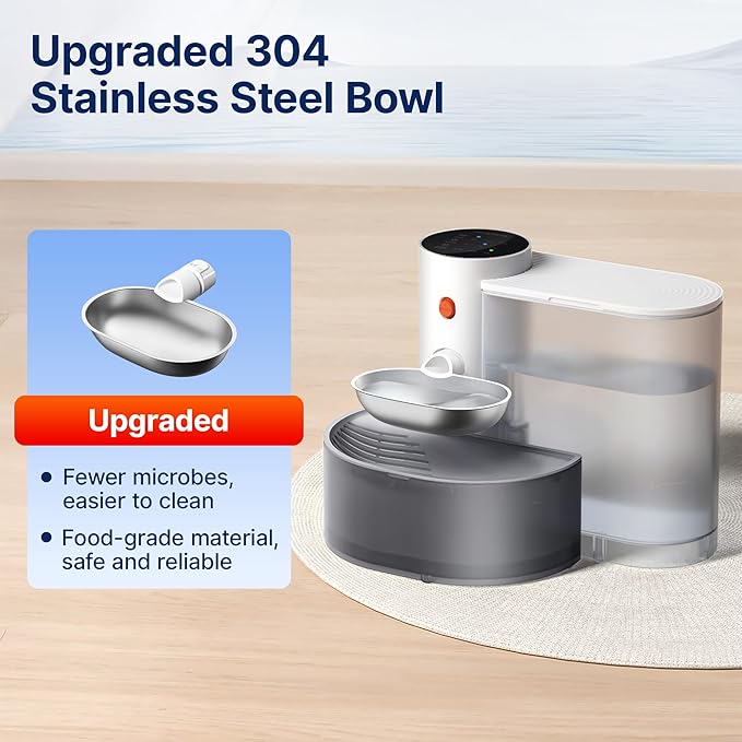 Potaroma Smart Wireless Pet Water Fountain, Stainless Steel Bowl, No Filter, 3.5L Large Capacity, Rechargeable Automatic Water Dispenser for Cats and Small Dogs, Wastewater Separation Fresh Water