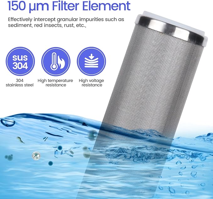 Amwater Stainless Steel Cleanable Wire Mesh Filter Cartridge 10”Length,2.5"OD(150 Micron)