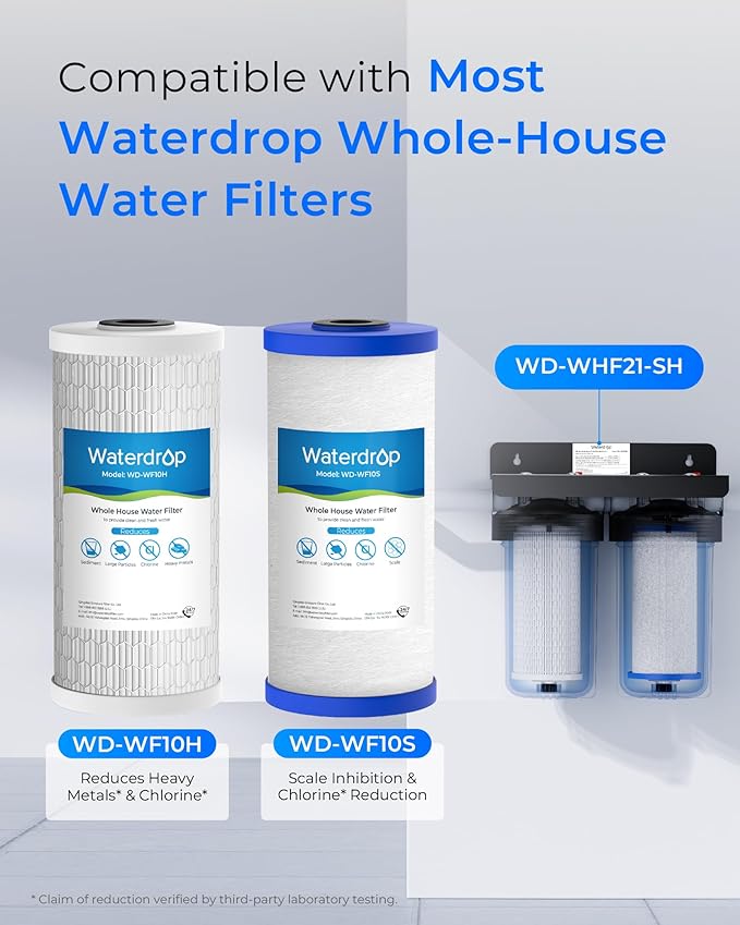 Waterdrop Whole House Water Filter, Heavy Metal and Anti-Scale Sediment Filter, Replacement for GE® FXHTC, GXWH40L, iSpring, Culligan® RFC-BBSA, Whirlpool®, Any 10" x 4.5" System, 5 Micron - AquaVibe