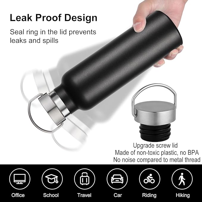 Neihepal 20 oz Insulated Water Bottles,Stainless Steel Double Wall Sport Bottle with Lid of Handle (8, Eight Color)