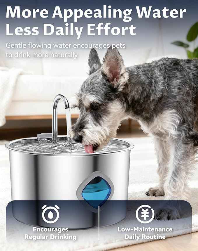 Dog Water Bowl - 3.2L Stainless Steel Dog Water Fountain, Multi-Filtration and Steady Water Circulation, Easy to Clean, Pet Water Fountain with Ultra-Quiet Pump for Dogs Cats (1Set, 10+10 Filter)