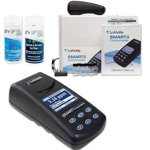 Lamotte Smart 3 Colorimeter Model 1910, Portable Water Quality Analyzer with Pre-Programmed Tests with My Garden Pool 7-in-1 Test Strips and Aquarium/Terrarium Test Strips 100 ct