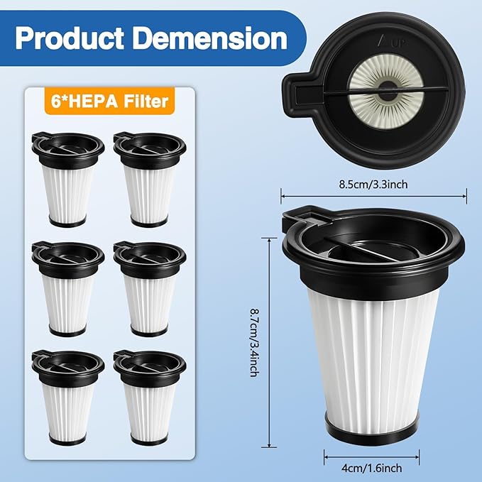 6 Pack HEPA Filter Compatible with Wyze Cordless Vacuum Cleaner, Replacement Filters for Wyze Handheld Vacuums & WCVRHF, Washable & Reusable for Wyze Vacuum ﻿ - AquaVibe