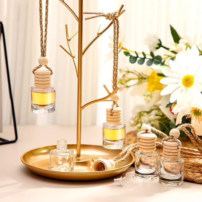 BBTO 100 Pcs Car Air Fresheners Diffuser with Wooden Empty Aromatherapy Diffuser Clear Fragrance Holder Pendant Hanging Perfume Fresheners Bottles for Car Decor(Clear Classic)