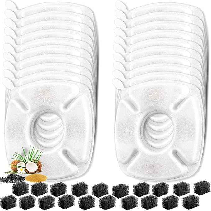 40 Pcs Cat Water Fountain Replacement Filters, 20 Pack Filters 20 Pack Pre- Sponges Fit for 67oz, 95oz, 135oz Automatic Pet Fountain Dog Water Dispenser