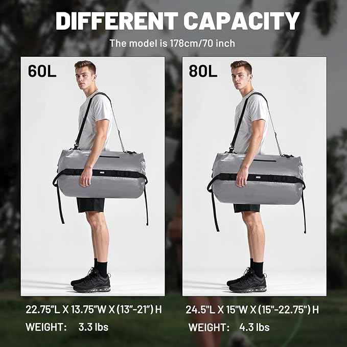MIER Waterproof Duffel Bag Motorcycle Dry Bag Backpack Large Roll-Top Heavy Duty Dry Duffle Bags for Kayaking Camping Boating Gym Beach Cruise Ship, 60L/80L
