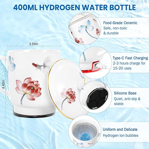 Hydrogen Water Bottle Generator, 2026 Portable Hydrogen Water Machine Rechargeable with SPE/PEM Technology 400ML Hydrogen Rich Water Ionizer Machine Cup, Health Care Gifts for Family, Friends, Travel