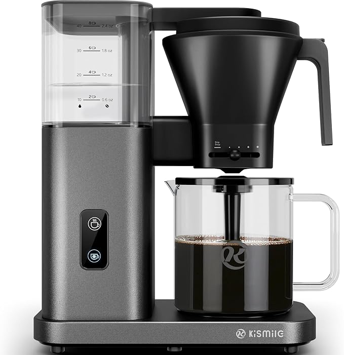 Kismile 8 Cup Drip Coffee Maker Machine, Pour Over Coffee Brew with 3s Instant Heat 197-205℉, Removable Water Tank, Adjustable Flow Control, Deep Cold Brew & Keep Warm 40 Min(Light Grey)