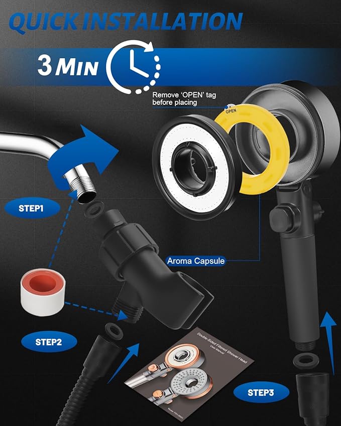 Luxsego Filtered Shower Head with Handheld Spray for Skin and Hair Care, High Pressure Shower Filter Head for Hard Water with Vitamin C, Ion Drops Showerhead Set Includes Hose & Adjustable Bracket