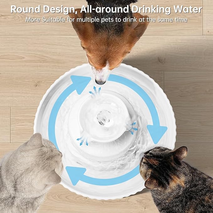 Ceramic Cat Water Fountain, 2.1L/70oz Ceramic Pet Water Fountain Automatic Cat Drinking Fountains Pet Water Bowl, Porcelain Cat Water Dispenser with Ultra-Quiet Pump for Cats and Dogs (White)