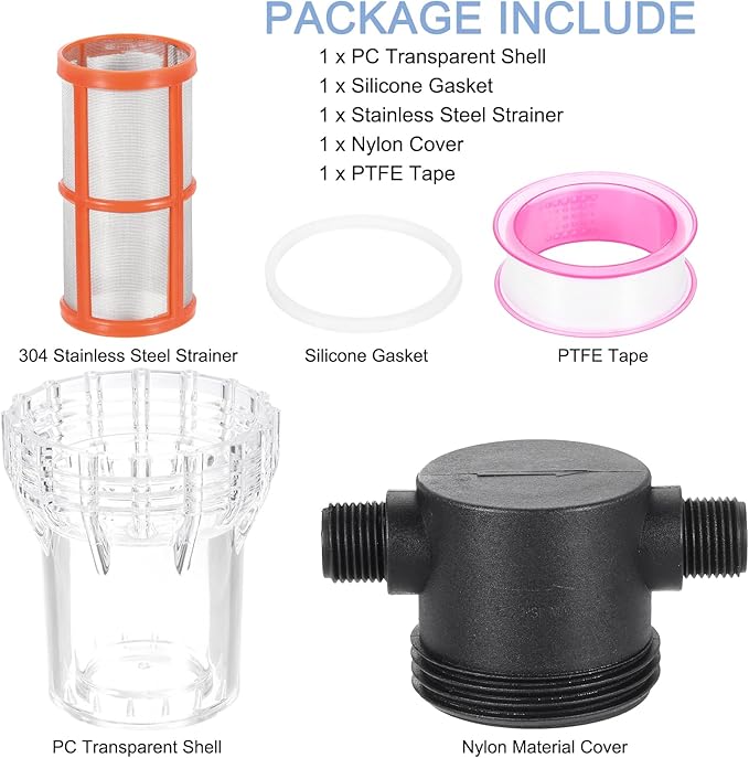 uxcell Pressure Washer Filter 1/2" NPT Female Thread, Inline Mesh Strainer Attachment, Outlet for Pipe Strainer, Stainless Steel Screen with Sealant Tape (Size:200 Mesh)