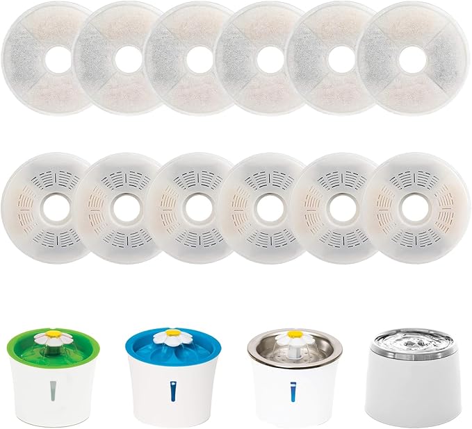 12 Pack Cat Water Fountain Filters for Catit, Triple Action Replacement Filters for Catit Flower Fountain and Catit Stainless Steel Fountain