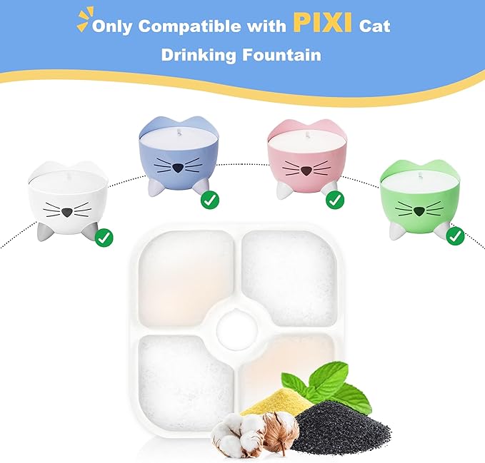 Cat Water Fountain Filter,Cat Fountain Filters Replacement for PIXI Pet Water Fountain,8 Pack Pet Fountain Filter Replacement,2 Pump Hoses