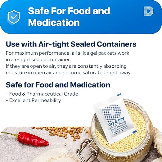 Dry & Dry 5 Gram [250 Packets] Premium Silica Gel, Desiccant Packs, Silica Packets - Rechargeable Silica Gel Packets, Silica Gel, Silica Gel Packs