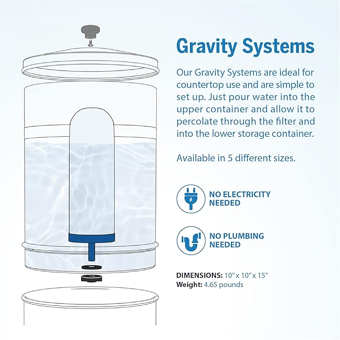 ProOne Big+ Gravity Water Filter System - High Capacity Countertop Stainless Steel Water Filter Dispenser - IAPMO Certified to Reduce Lead, Total PFAS, Microplastics, Chlorine Taste & Odor