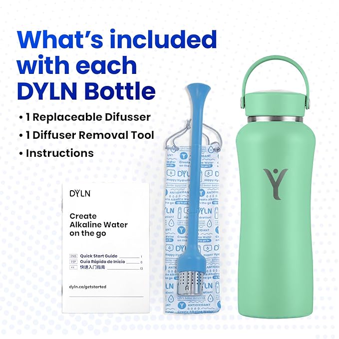 DYLN Hydrogen Water Bottle | Create Hydrating Alkaline Hydrogen-Rich Water Up to 9 pH | Vacuum Insulated Stainless Steel Water Bottle | Keeps Water Cold for 24 Hours