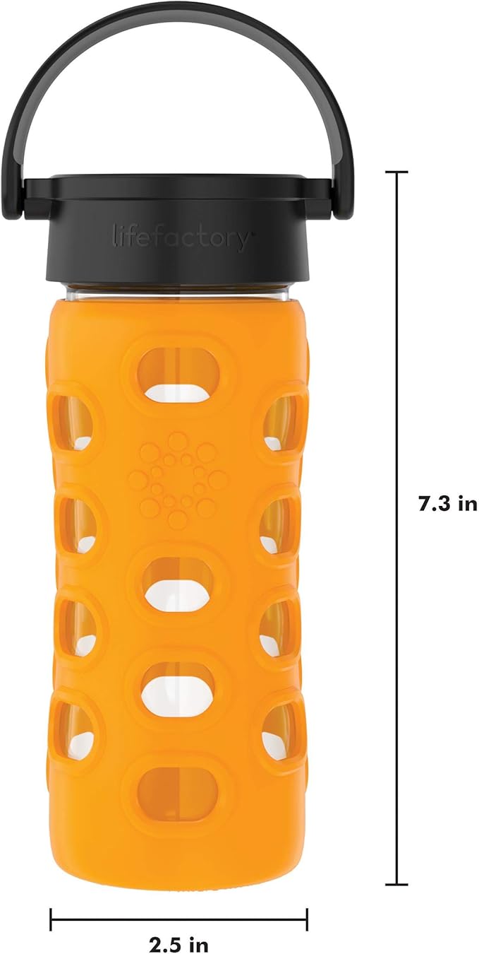 Lifefactory 12-Ounce BPA-Free Glass Water Bottle with Classic Cap and Protective Silicone Sleeve, Marigold