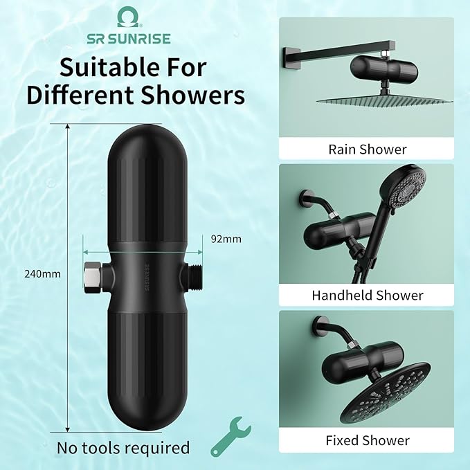 SR SUN RISE Duo Shower Filter – NSF Certified Shower Filter for Chlorine Reduction, Lead-Free, Easy Installation, High Flow, Nourish Hair & Skin, Matte Black