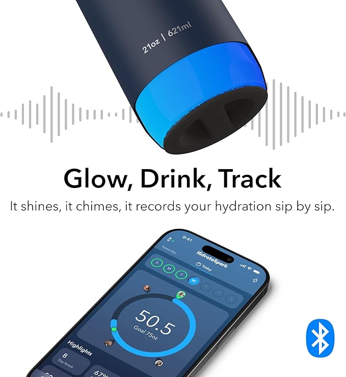 HidrateSpark PRO 2 21 oz Straw – Smart Hydration Bottle with Clinically Accurate Water Tracking & Extended Battery Life – Syncs with Apple Health, Fitbit, Smart Rings & Watches - Navy