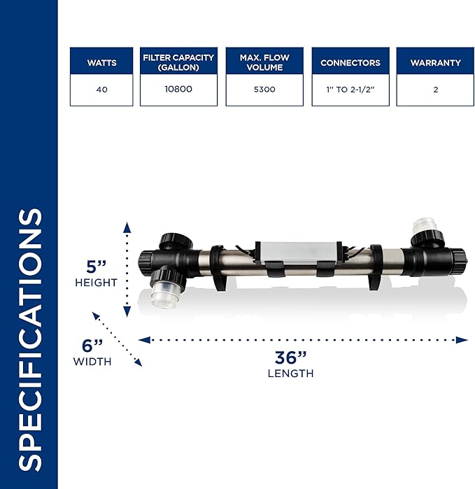 Alpine Corporation 40 Watt UV Clarifier for Fountains, Waterfalls, and Water Circulation Out of Water Use