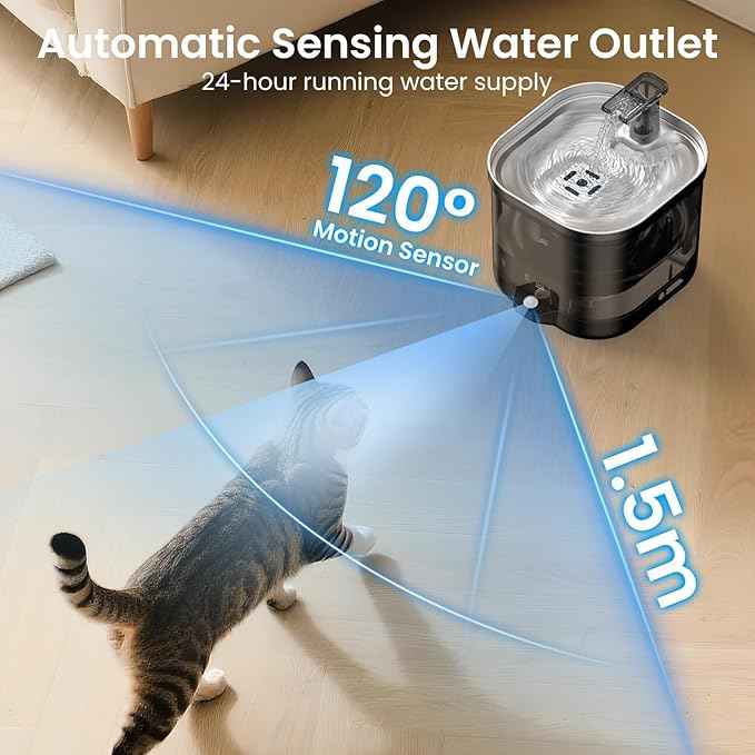 Wireless Cat Water Fountain Cordless with External Pump, 5000MAh Battery Operated, 68oz Rechargeable Automatic Pet Cat Fountains for Drinking with Motion Sensor, Quiet Pump(1 Filter)