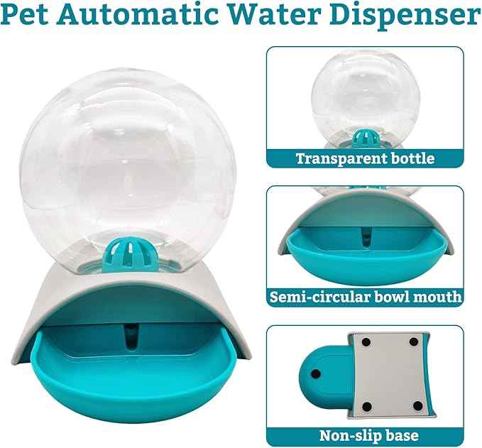 Hamiledyi Automatic Water Dispenser for Cats and Dogs - 2.8 Liter Gravity Pet Water Station, Spill-Proof Spherical Waterer for Puppies, Kittens and Rabbits
